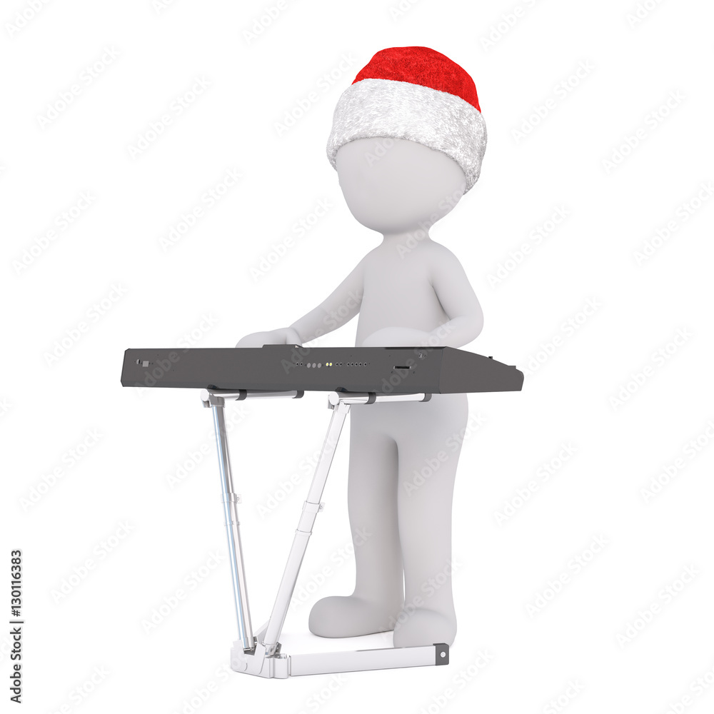 3d toon figure in Santa hat playing keyboard 3d toon figure in Santa hat playing keyboard