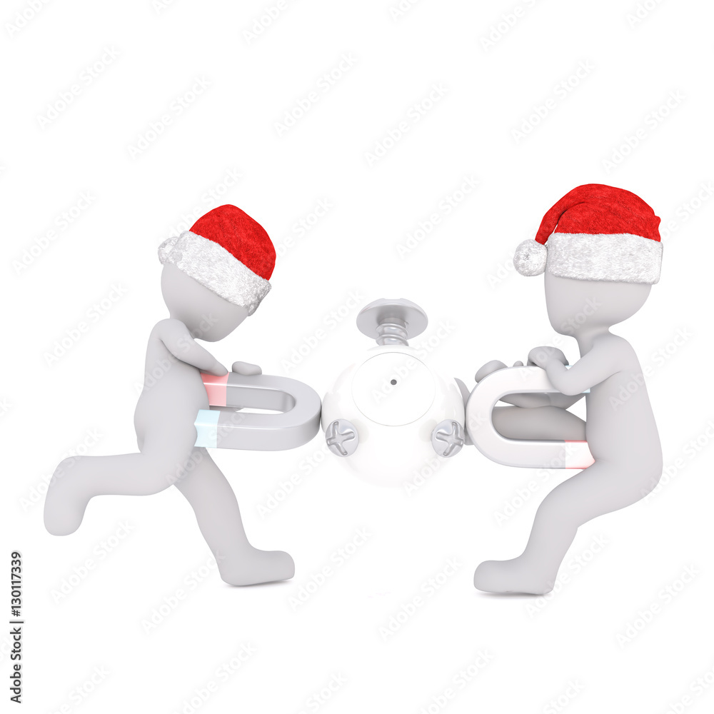3d toons in Santa hats playing with magnets 3d toons in Santa hats playing with magnets