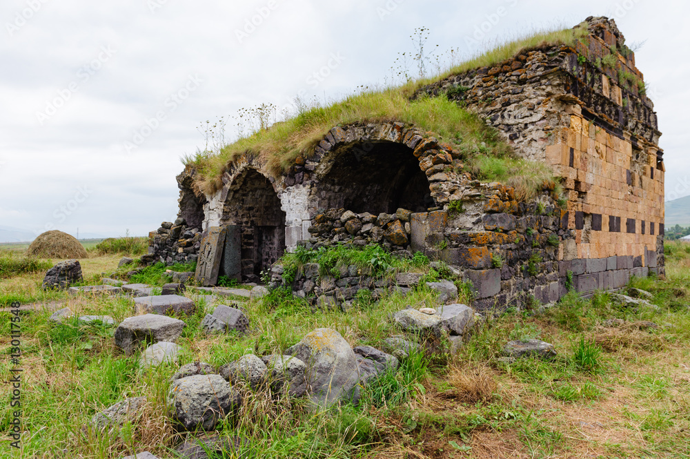 Ruins of the Armenian medieval fortress or castle Lori Berd in Armenia.
