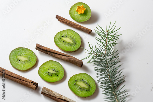 Kiwi Christmas tree - fun food idea for kids party or breakfast, New Year food background