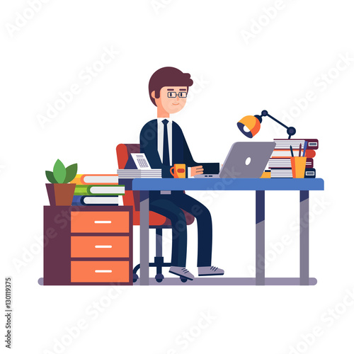 Businessman entrepreneur working at office desk.