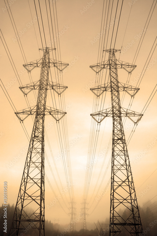 Electric towers. Sepia toned background