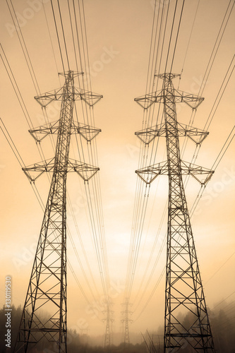 Electric towers. Sepia toned background