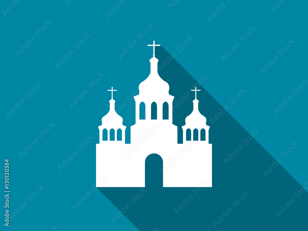 Church flat icon with long shadow. Vector illustration.