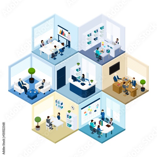 Office Hexagonal Tessellated Pattern Isometric Composition  photo