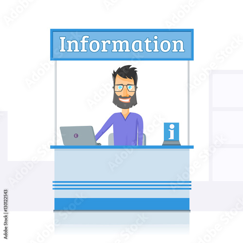 Man and Information desk. Vector Illustration.