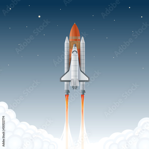 Fototapeta Naklejka Na Ścianę i Meble -  Flying a spaceship in outer space. Vector illustration.