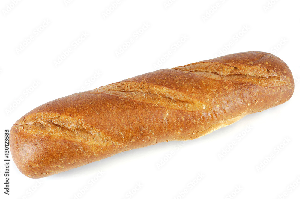 fresh baked wheat hoagie bread isolated on white background