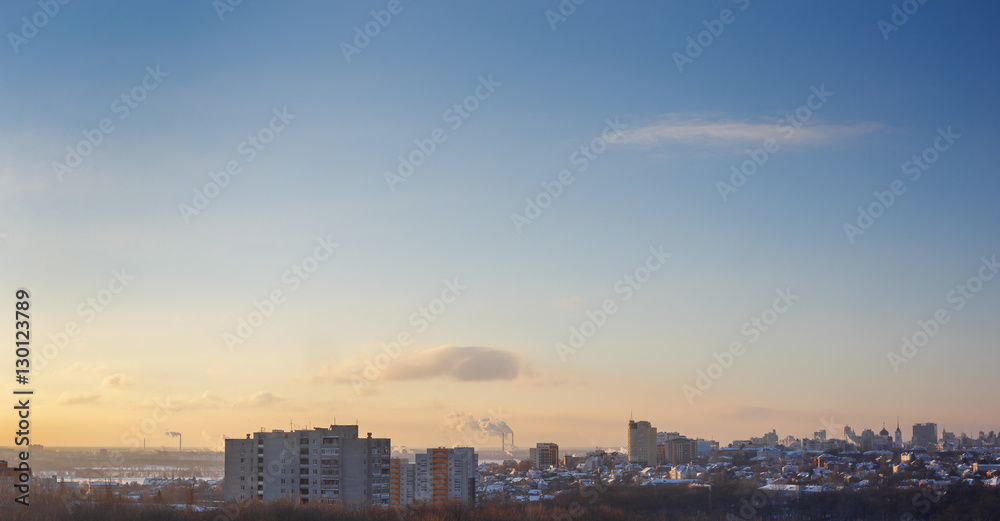 Simple Cityscape, early morning view at modern city Voronezh.