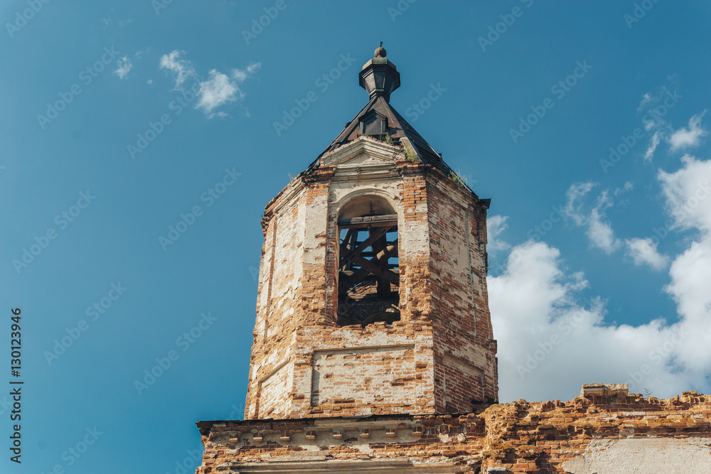 Ruined tower of the old abandoned mansion or church