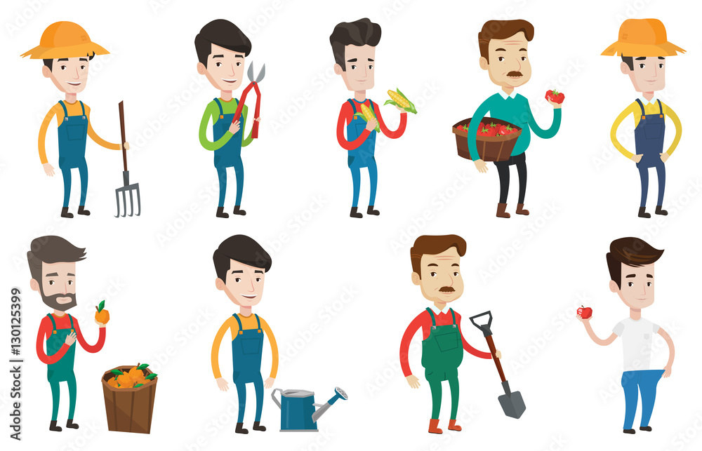 Set of agricultural illustrations with farmers. Set of agricultural illustrations with farmers.