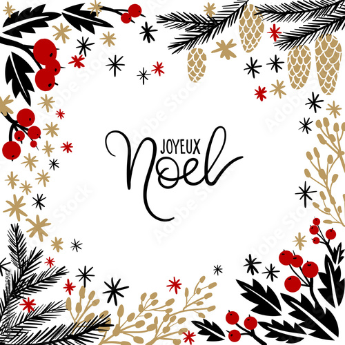 Joyeux Noel Hand Lettering Greeting Card. Vector Illistration. Modern Calligraphy.