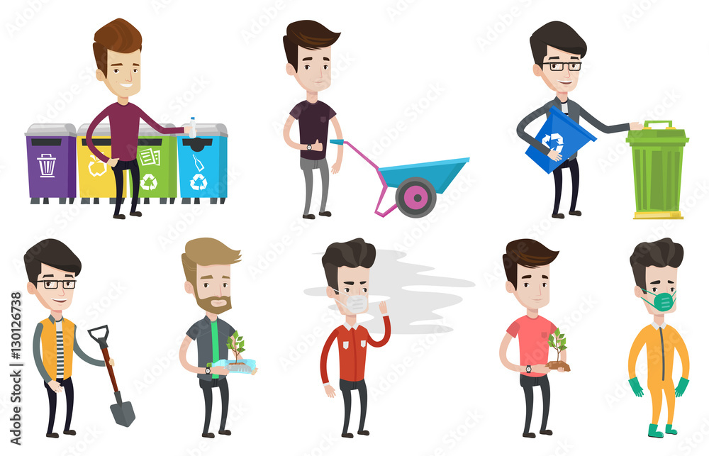 Vector set of characters on ecology issues. Vector set of characters on ecology issues.