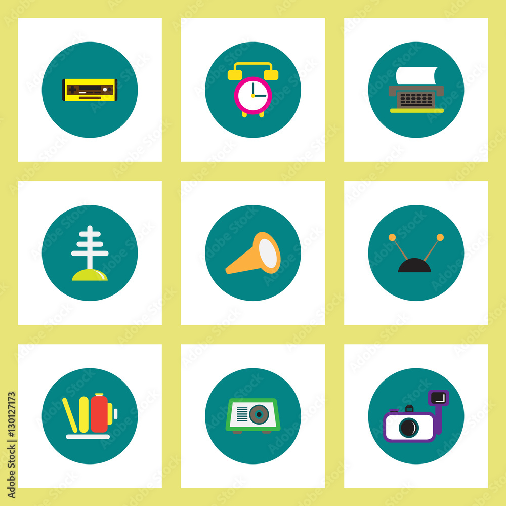 Collection of stylish vector icons in colorful circles retro home furniture
