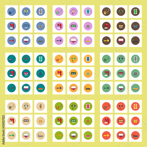 Collection of stylish vector icons in colorful circles office furniture