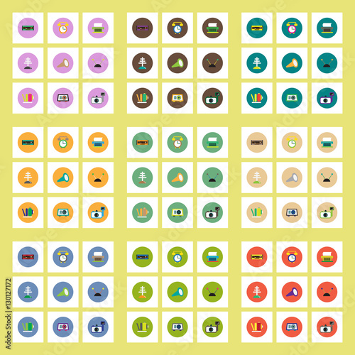 Collection of stylish vector icons in colorful circles retro home furniture
