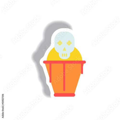 Vector illustration paper sticker Halloween icon coffin and skull © pashutanast9