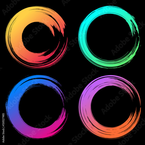 Grunge hand drawn colorful paintbrush circles. Curved brush stro