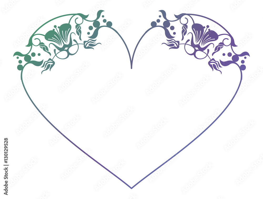 Beautiful heart-shaped floral frame with gradient fill. Beautiful heart-shaped floral frame with gradient fill.