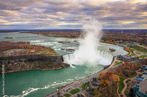 Bird View of Niagara Falls Canada and America during sunset