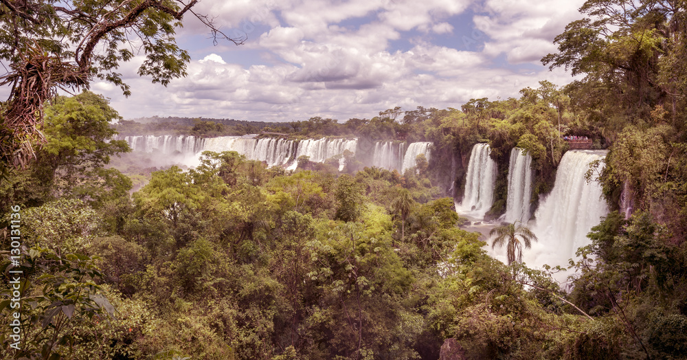 Iguazu Falls. Iguazu Falls are waterfalls of the Iguazu River on the border of the Argentina and the Brazil.