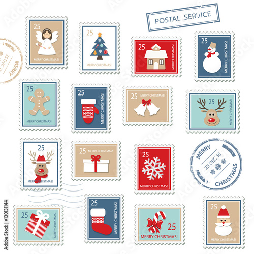 Christmas postal stamps set.