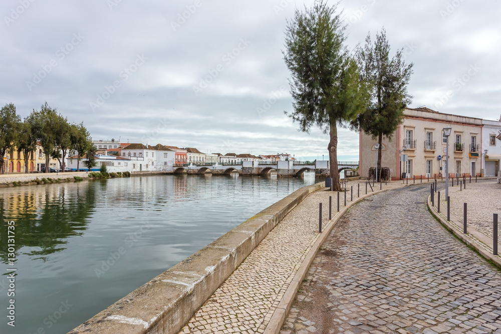 Streets over the river in town of Tavira.