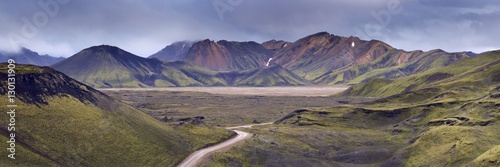 Jokulgilskvisl valley and slopes of Kylingaskard and Nordurbarmur mountains, Landmannalaugar area, Fjallabak region, Iceland photo