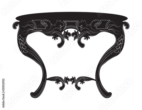 Rich Baroque commode Table. French Luxury rich carved ornaments decorated furniture. Vector Victorian Royal Style structure