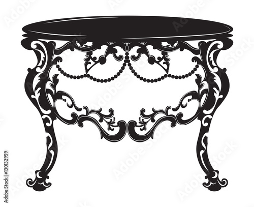 Rich Baroque commode Table. French Luxury rich carved ornaments decorated furniture. Vector Victorian Royal Style structure