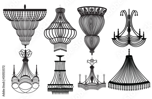 Classic Crystal Chandeliers Set Collection. Luxury decor accessory design. Vector illustration sketch