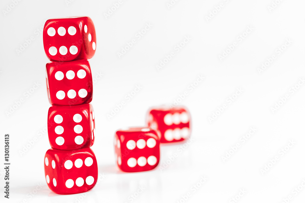 concept luck - dice in row on white background concept luck - dice in row on white background
