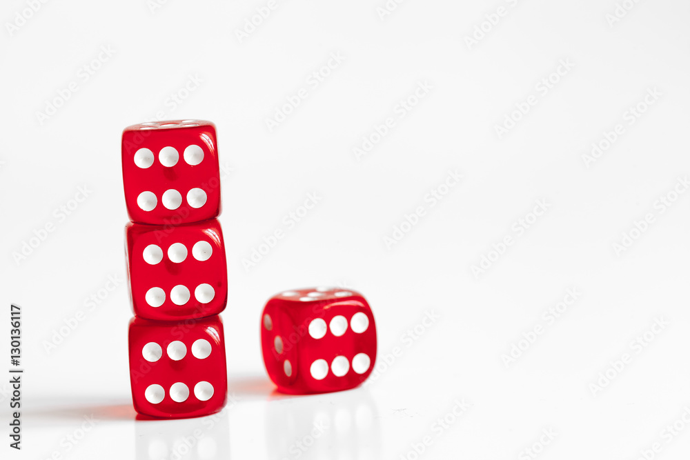 concept luck - dice in row on white background concept luck - dice in row on white background