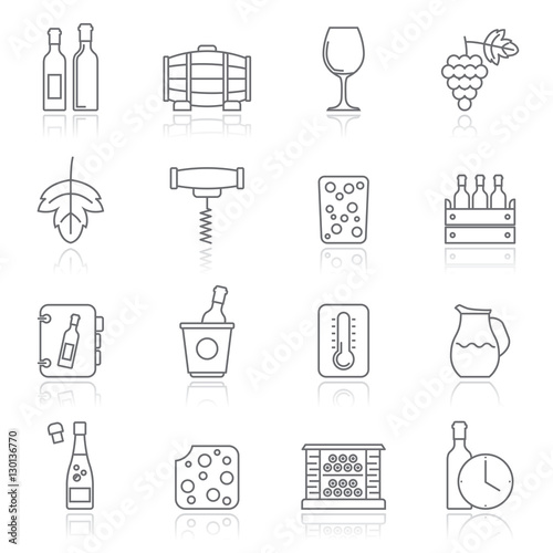 Line Wine industry objects icons -vector icon set