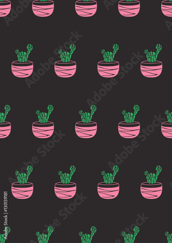 Hand drawn seamless pattern with cacti