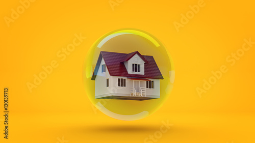 House in a bubble fly in the air. 3d rendering