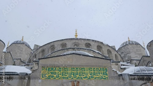 snowstorn of the old  Blu Mosque in  Istanbul photo