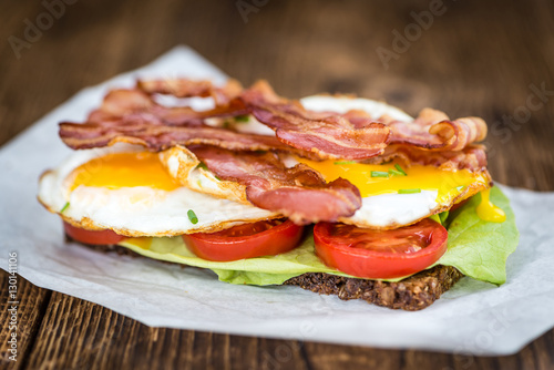 Wooden Table with Bacon and Eggs