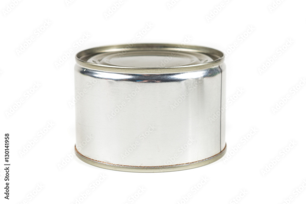 One small tin can isolated on white background One small tin can isolated on white background