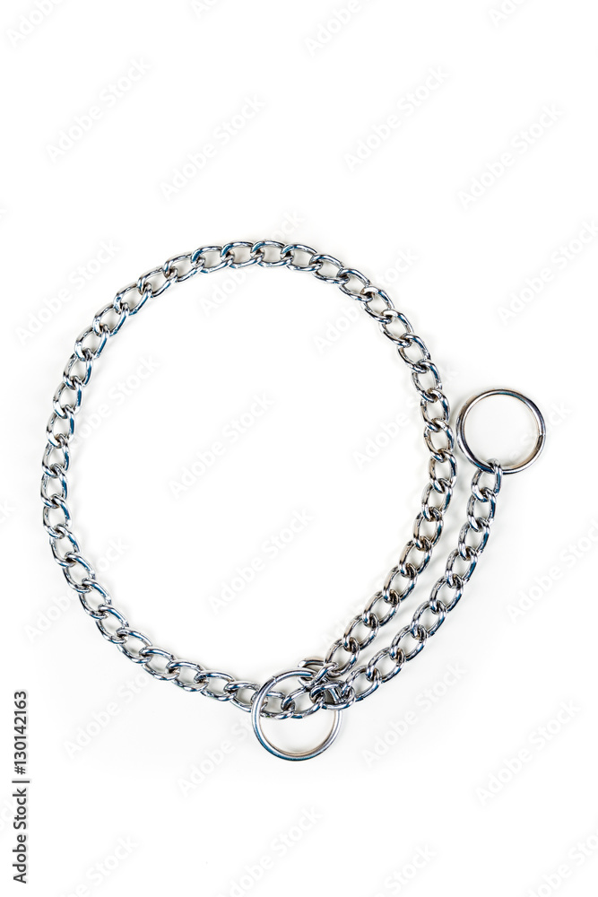 Silver metal choke chain for dog isolated on white background Silver metal choke chain for dog isolated on white background