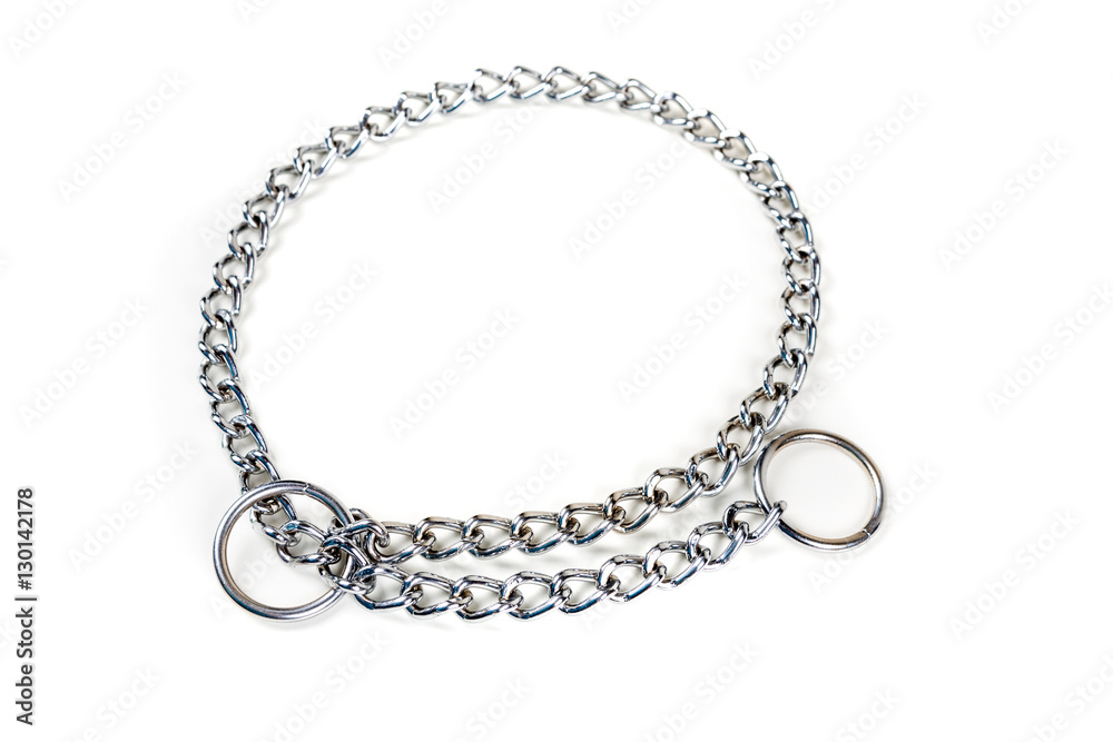 Silver metal choke chain for dog isolated on white background Silver metal choke chain for dog isolated on white background