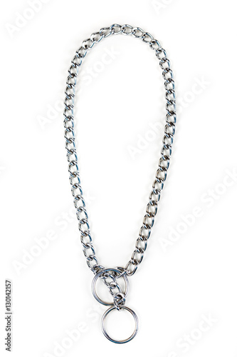 Silver metal choke chain for dog isolated on white background