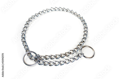 Silver metal choke chain for dog isolated on white background