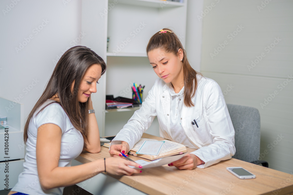 Beauticians talk in the office. Beauticians talk in the office.