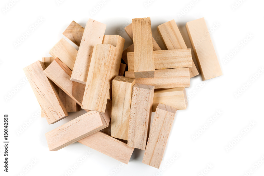 Wooden game blocks isolated on white background