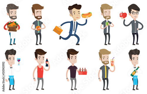 Vector set of people eating and drinking.