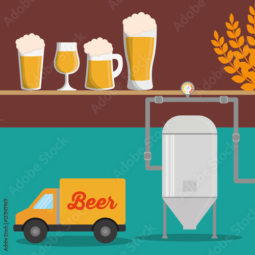 brewery beer glasses wheat truck vector illustration eps 10