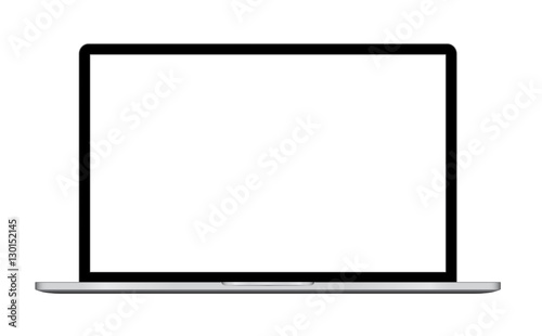 Laptop vector illustration with blank screen isolated on white background,  aluminium body.