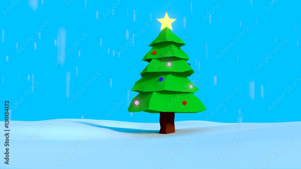 Fototapeta premium decorated low-poly christmas tree in snow