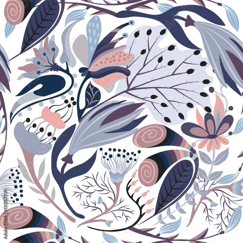 Tapety Kwiatowy wzór. Ręcznie rysowane kreatywny kwiat. Kolorowy artystyczny tło z okwitnięciem. Streszczenie zioło. Może być stosowany do tapet, tekstyliów, opakowań, kart. Ilustracja wektorowa, eps10